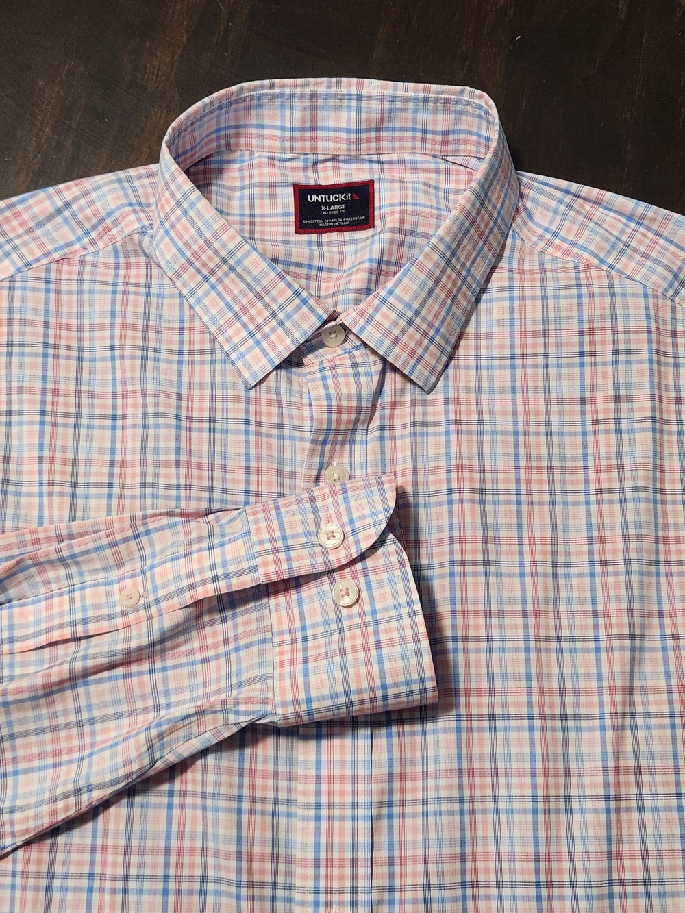 UNTUCKit Men's XL Regular Fit Blue Pink White Plaid Woven Long Sleeve Button-Up